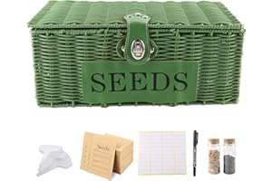 Xbopetda Seed Storage Box Organiser, Poly Wicker Basket Garden Seed Tin with Lid, 4 Compartments & Safety Lock Seed Packet Container Seed Storage Container, Gardening Gifts for Gardeners (Green)