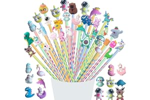 KAIMIRUI 40pcs Gadget Compleanno Bambini, Matite per Bambini regalini fine festa compleanno,Matite colorate Bambini Regalo Festa，Matita Triangolare per Bambini with Animale Topper
