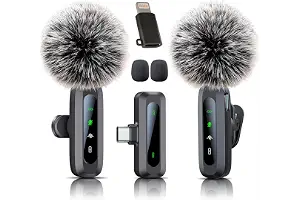 Micrófono Lavalier inalámbrico, micrófono para iPhone y enchufe USB-C, mini micrófono inalámbrico con reducción de ruido, pantalla LED y clip giratorio, ideal para Vlog, TikTok y creación de contenido