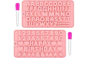 Ptyism 2 Pezzi Stampo in Silicones Numeri（Con Contagocce）Lettere Stampo in Silicone,Stampos Alfabeto Silicone Per la Preparazione di Dolci e Decorazioni per Torte