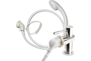 Croydex Secura Shower Head and Hose - Easy Install Push On Single Shower Attachment for Bath Taps with 1750mm Hose Length, Straps to Secure, Rub Clean Nozzle and Compatible with High Pressure Systems