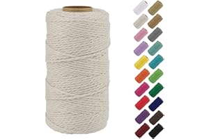 Binwat Natural Macrame Cotton Cord Twine String Cord Colored Cotton Rope Macrame Yarn Craft Cord for DIY Crafts Knitting Plant Hangers Christmas Wedding Decor (Natural White, 2mmx200m)