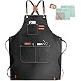 ZOMAO Chef Apron for Men Women Cotton Canvas Cross Back Apron with Pockets