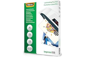 Fellowes Fundas de Plastificar A4, acabado brillo, 100 hojas, 200 micras (2 x 100 micras), acabado de calidad, adecuadas para fotos, avisos y creatividades