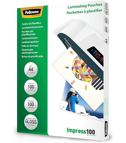 Fellowes Super Quick Pochettes De Plastification Brillantes 125 Microns A4 – Pack 100, Protection Premium