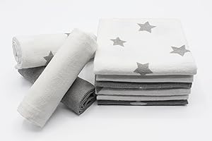CLEVERE KIDS BABY-COLLECTION ClevereKids Langes bébé en molton flanelle | Lot de 9 | 38 x 38 cm | coton brossé | certifié Oeko-Tex Standard 100 | étoiles gris