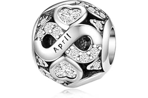 LNQOBU 925 Sterling Silver Birthstone Charms for Pandora Bracelets or Necklace with 5A Cubic Zirconia Bead Charms for Womens Birthday Gift