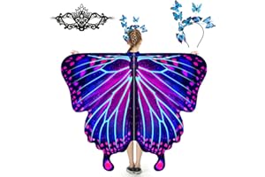 plainshe Butterfly Wings for Girls, Butterfly Costume for Halloween, Fairy Wing Kids, 3PCS Butterfly Cape Set