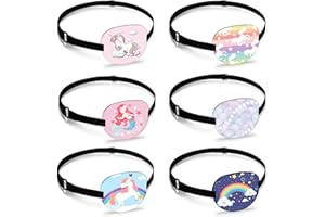 Hifot 6pcs Eye Patches for Kids Girls, Soft Eye Patch for Glasses Eyepatch with Adjustable Elastic Strap for Adults Children Lazy Eye Amblyopia Strabismus to Cover Left or Right Eye