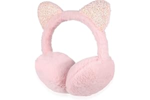 Fenical Earmuffs Ear Warmers Girls Cute Cat Ears Design Earmuffs Soft Warmers Headgear Winter Accessory, Pink