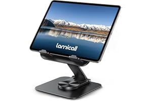 Lamicall Soporte Tablet, Soporte Tableta Mesa Escritorio - [Base Metálica Giratoria 360°] Porta para iPad Ajustable y Plegable para iPad Pro, Air, Mini, Samsung, iPhone, Otras Tablets de 4,7-13"
