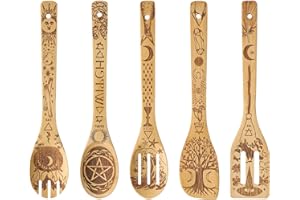 Adiwo Set di 5 Cucine a Tema Strega in Bambù, Spatola Decorativa a Tema Strega, Materiali Ecologici, Duraturi, Facili da Riporre. Ideale per Cucina, Regali Decorativi Perfetti per Halloween
