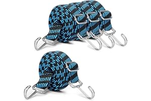 GOIEHIR Placa Ajustable Cuerda Elasticacon, 4 Piezas 1M, Goma Extensible Bicicleta, Correas Tensoras Extra Fuertes, con Ganchos Metálicos, para Bicicleta, Moto, Transportín de Coche, Camping (Azul)