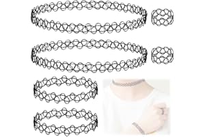 Quesuc 6 Uds Collar Pulsera Anillo Juego, Plástico Collar De Clavícula Gargantilla Elástica Accesorios De Joyería De Los Años 90 Y 95 Para Mujeres Niñas (Negro)