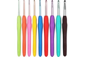 Aeelike Häkelnadel Set Ergonomisch Häkelnadeln mit Bunter Häkelkopf, 2,0-6,0 mm Aluminium Häkelnadeln Set für Anfänger, Ergonomische Häkel Set mit Weichem Silikongriff für Arthritische Hände