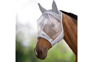 Harrison Howard CareMaster Midge-proof Fleece Padding Horse Fly Mask Half Face with Ears Moonlight Silver XL Extra Full Size