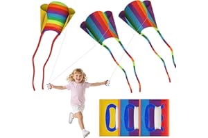 BUCOMTU 3 Piezas Cometas para Niños & Adultos,Cometas Monolinea de Colores con Colas Largas Cometas, Fáciles de Volar para Principiantes y Niños, Cometas Infantiles para Exteriores