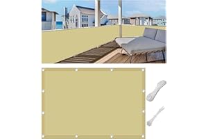 WOACE Balcony Privacy Screen Fence Cover 95% UV Protection Weatherproof Waterproof Windscreen for Apartments Patio Outdoor Backyard Porch Deck Railing with Cable Ties Sand 65x250cm