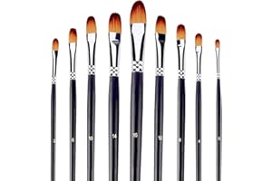 WLOT Pinceles profesionales Set 9pcs Filbert Tip Nylon Hair Artist Pincel acrílico para acrílico Acuarela Pintura al óleo.