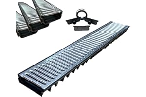 MASTERBRICO Canaletta Scolo Acqua Piovana e Carrabile 125x50 mm – Sistema per Cortili Garage Interrati Terrazzi, Kit 3 Pz con Griglia Zincata A15 – 3 Canali da 1 Metro, 2 Testate, 1 Bocchello