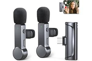 KEPACT Lavalier Mikrofon Wireless für iPhone 15 Serie/Android/USB C/Type C, 2er-Pack Mini Mikrofon mit Rauschunterdrückung/Stummschaltung, Tragbare Microphone, Ansteckmikrofon für YouTube, TikTok, Vlog