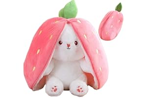 saznioeu Rabbit Muppet Toys, 2023 New Strawberry/Carrot Bunny Plush, Reversible Carrot Strawberry Plush Cute Bunny Plushie, Easter and Children's Day Gifts (18cm/7.1in, Strawberry)