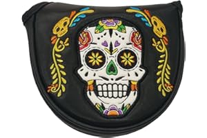 AMXKEPODA Premium Funny Skeleton Skull Flower Design Golf Mallet Putter Headcover Magnetic Closure Black Heel Shaft Head Cover
