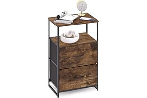 ‎WEEU Nachttisch Groß mit 2 Schubladen Beistelltisch mit Offenem Fach Nachtkommode Nachtschrank Quadratisch Sofatisch Couchtisch Klein für Wohnzimmer Schlafzimmer Holz Stahl Schwarz + Braun