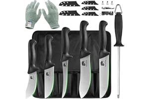 FULLHI 11 Set de couteaux de boucher, Set de couteaux de chef à désosser en acier inoxydable antidérapant, Set de transformation de la viande pour la cuisine familiale, l'abattoir et le restaurant
