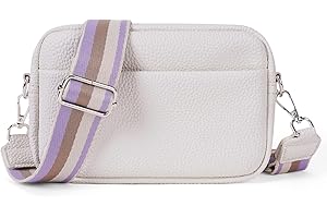 DKIIL NOIYB Crossbody Bag for Women, Small Genuine Leather Women's Cross-body Bags White Crossbody Camera Bag Removable Wide Strap Shoulder Bag Purse