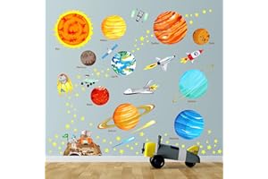 DECOWALL DW-1501S Układ Słoneczny (średni) Naklejki ścienne dla dzieci Naklejki ścienne Peel and Stick Zdejmowane naklejki ścienne dla dzieci Przedszkole Sypialnia Salon