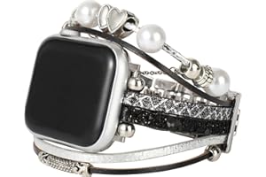 KONAFEI Compatible with Apple Watch Strap 46mm 45mm 44mm 42mm 41mm 40mm 38mm 49mm, iwatch Series 10/9/8/7/SE/6/5/4/3/2/1/Ultra, Leather Bracelets Women Jewelry Metal Clasp Multilayer Wrap Band