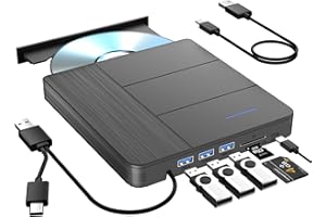 IQUQIXL 7 in 1 External Blu-ray Drive,Suppor 80G Disc R/W BD DVD CD Player,Portable Burner USB3.0 SD/TF Card Slot for PC Compatible with Windows XP/7/8/10/11 Mac Laptop Desktop