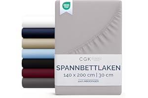 ‎CGK UNLIMITED Spannbettlaken 140x200 cm - Für Matratzen bis 30 cm Höhe (12") - Weiche, gebürstete Mikrofaser - Knitterfrei, Schrumpf- und Farbbeständig - Oeko-TEX Zertifiziert - Hellgrau - Premium Bettlaken