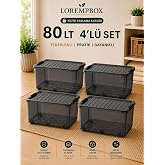 Lorempbox 80 LT B&uuml;y&uuml;k Boy Saklama Kutusu 4&rsquo;l&uuml; Set Antrasit | Depolama &Ccedil;&ouml;z&uuml;m&uuml;