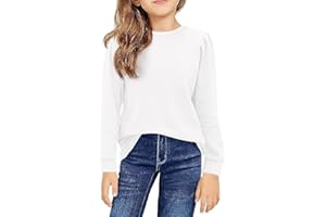 Haloumoning Maglietta a maniche lunghe da ragazza, in cotone, con scollo rotondo, leggera, sportiva, a maniche lunghe, basic casual