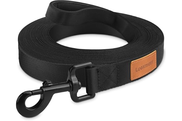 Looxmeer Longe pour Chien, 3 m / 5m / 7m / 10m / 15m / 20m / 25m / 30m, Laisse de Dressage pour Chien, Laisse Longue pour Chien avec Poignée pour Chiens de Petites à Grandes Taille, Noir