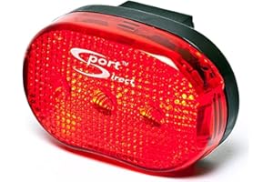 Sport Direct™ 3 x Red Mega Bright LEDs Rear Bike Light. Run time of 220hrs+*. Visibility 600m+. Includes 2 x AAA Batteries IPX4 Waterproof