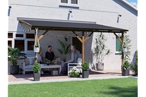 Dunster House Lean-To Gazebo Kit 4x3m – Wall-Mounted Wooden Garden Shelter with Canopy – Permanent, Stylish Outdoor Cover Ideal for Patios, Hot Tubs or Seating – Utopia