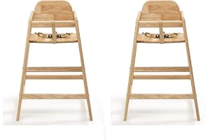 Safetots Lot de deux chaises hautes en bois simplement empilables, Naturel, pour bébé et tout-petit, chaises hautes pour bébé pour votre maison ou chaises hautes gain de place pour restaurant