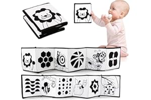 JurciCat Kontrastbuch Baby Kontrastkarten Schwarz Weiß Buch Kontrast Spielzeug Soft Bilderbuch Tierische Insektengrafiken Stoffbuch für Kleinkinder ab 0 Monate Lernspielzeug Kinderwagen Spielzeug