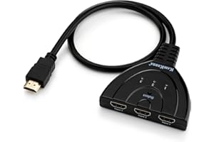KAMKORDA HDMI Switcher 3-Port Hub | 4K HDMI Splitter Switch 3 In 1 Out with Gold-Plated Connectors | Supports Full HD 1080P, 3D, Dolby, DTS Audio | No Power Adapter Needed