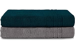Komfortec Zestaw 2 ręczników do sauny, 80 x 200 cm, ze 100% bawełny, ręcznik do sauny, miękki, duży, frotte, szybkoschnący, antracytowy, szary/petrol