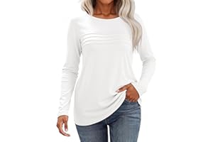 Gyabnw Maglia Manica Lunga Donna T Shirt Morbido Elegante Maglietta Girocollo Design Plissettato Donna Casual Elegante Top Bluse