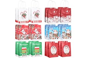 AVISKI 24 sacchetti natalizi kraft, 6 stili, sacchetti di carta natalizi con manici, sacchetti natalizi con stampe natalizie per confezioni regalo di Natale, forniture per feste di Natale, 21×15×8 cm