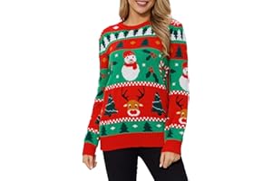 MyFav Womens Christmas Jumper Funny Reindeer Snowflake Long Sleeve Holiday Party Knitted Pullover Ugly Sweater Tops