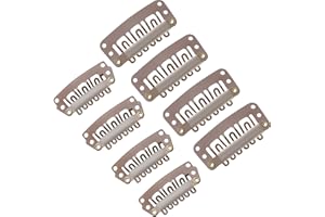 WILLBOND 100 Piezas Clips de Peluca Clips de Metal en Forma de U Clips de presión de Acero Inoxidable Peines Clips de 6 Dientes con Goma Suave para DIY Extensiones de Cabello, 3.2 cm, 2.8 cm(Marrón Claro)