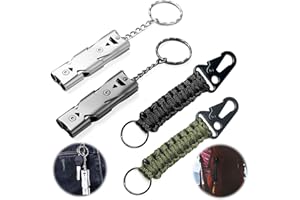 YOUNGSAY 2 Pezzi Fischietto Emergenza, Decibel Elevato Fischietto D'emergenza in Metallo, Fischietto di Emergenza a Doppio Tubo con 2 Portachiavi Paracord, per L'escursionismo e Il Campeggio