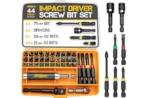 Hi-Spec Juego de Puntas de Impacto para Taladro Destornillador de 44 Piezas. Brocas para Herramientas Eléctrica con Cuerpo Hex con Maletin de Almacenamiento