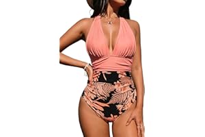 CUPSHE Damski jednoczęściowy strój kąpielowy z dekoltem w serek, bez pleców, marszczony strój kąpielowy z kontrolą brzucha, Koralowy róż, L